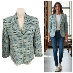 Alfred Dunner Blazer Womens 18 Blue Tweed Jacket Career Work Office Casual